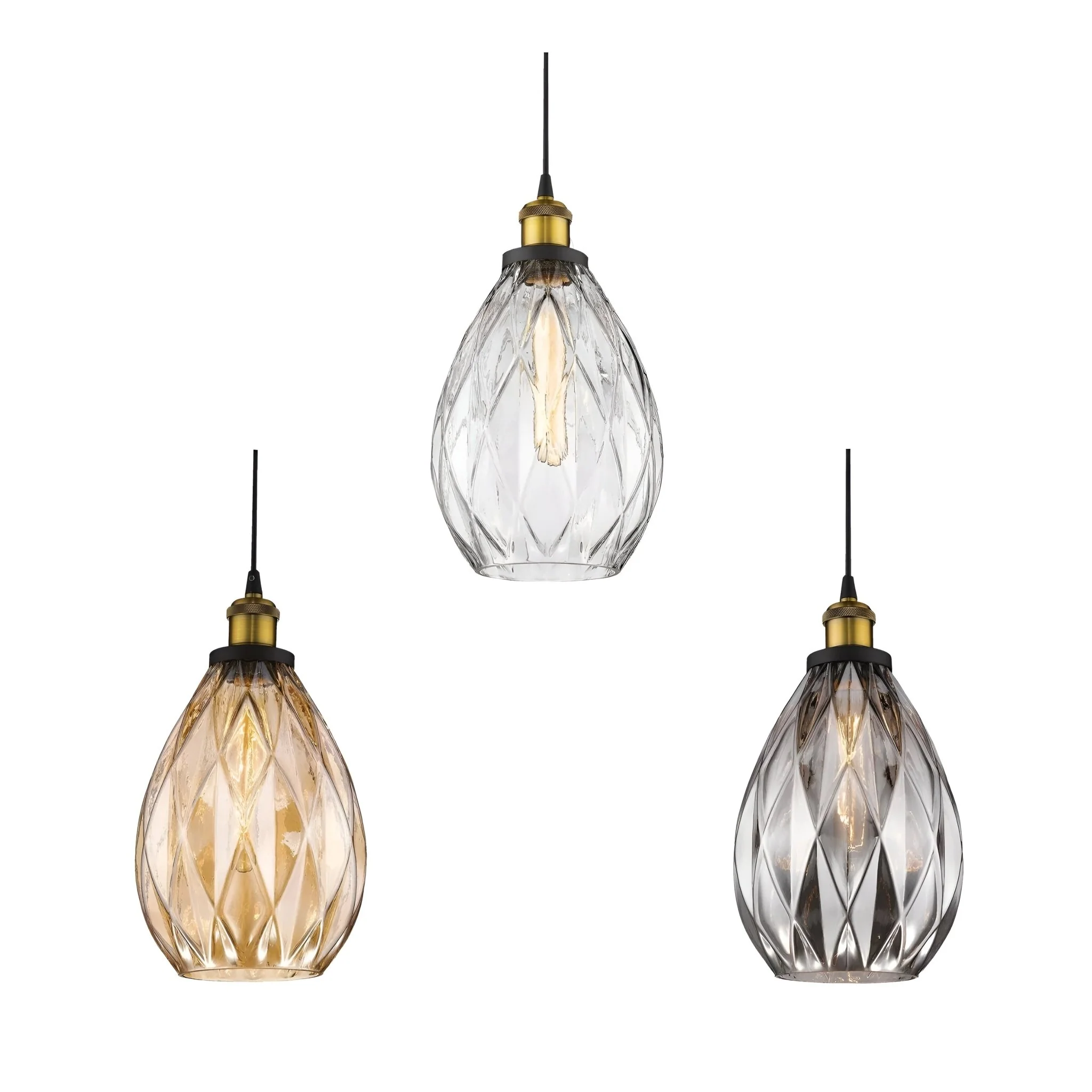 Domus EVELYN 240v E27 1 Crystal Glass Pendant Light - Amber/Clear/Grey