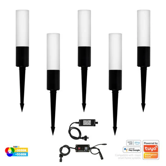 Havit Akril Aluminium Black RGBCW Garden Spike 5 Light Kit - HV1449RGBCW-BLK-KIT