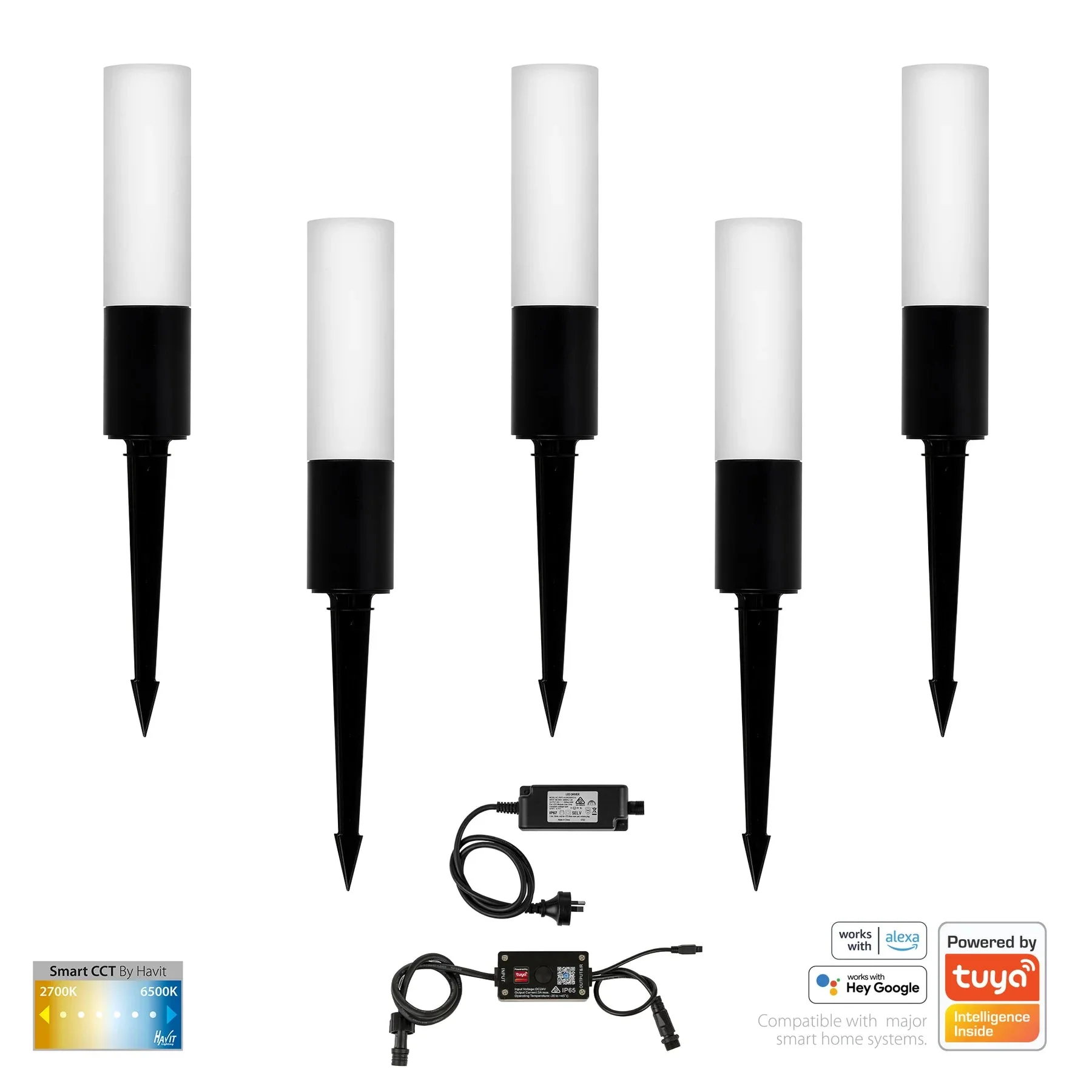 Havit Akril Aluminium Black CCT Garden Spike 5 Light Kit - HV1449CCT-BLK-KIT