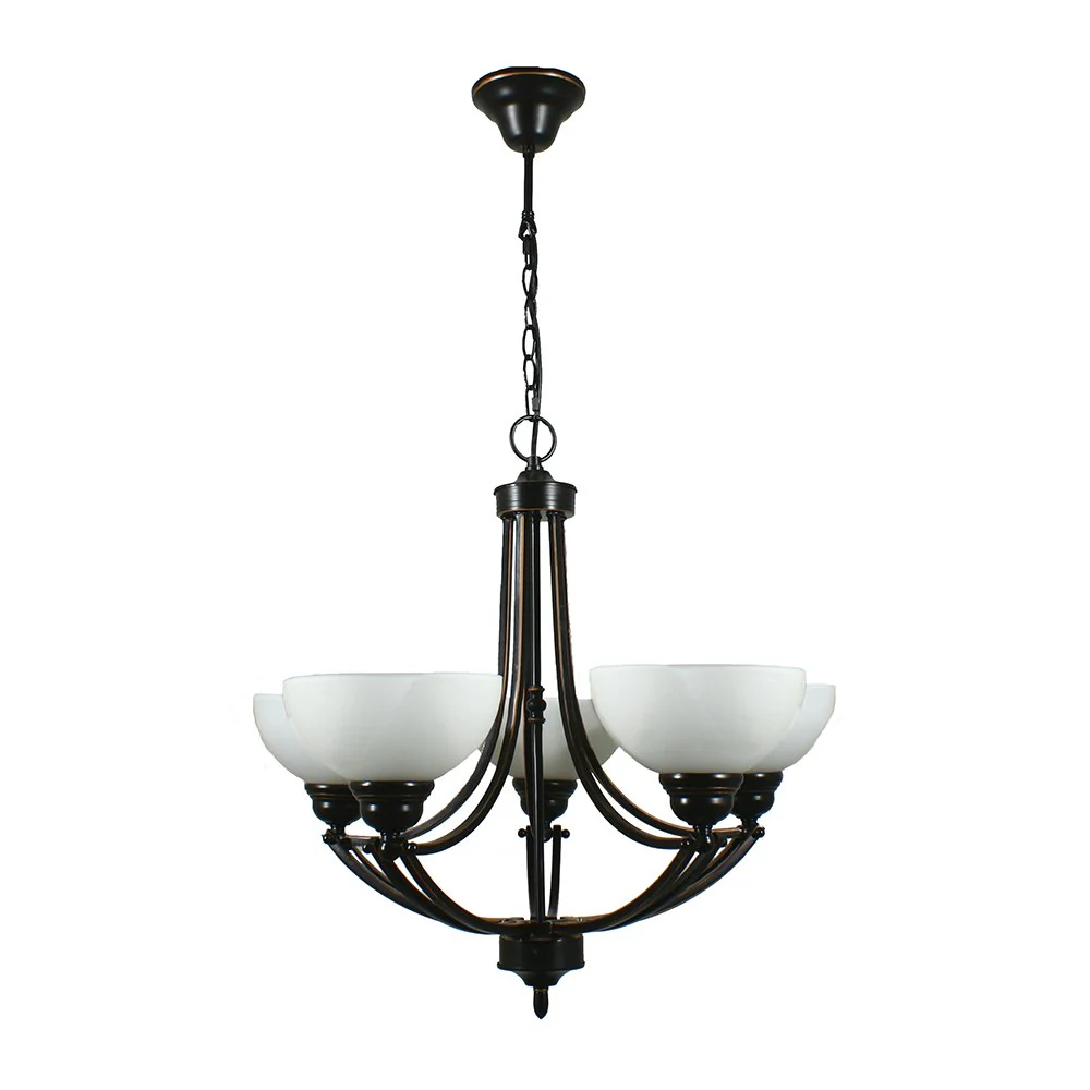 HOUSTON 5 Light Chrome or Bronze  with opal matt glassware Pendant Light - Image 2