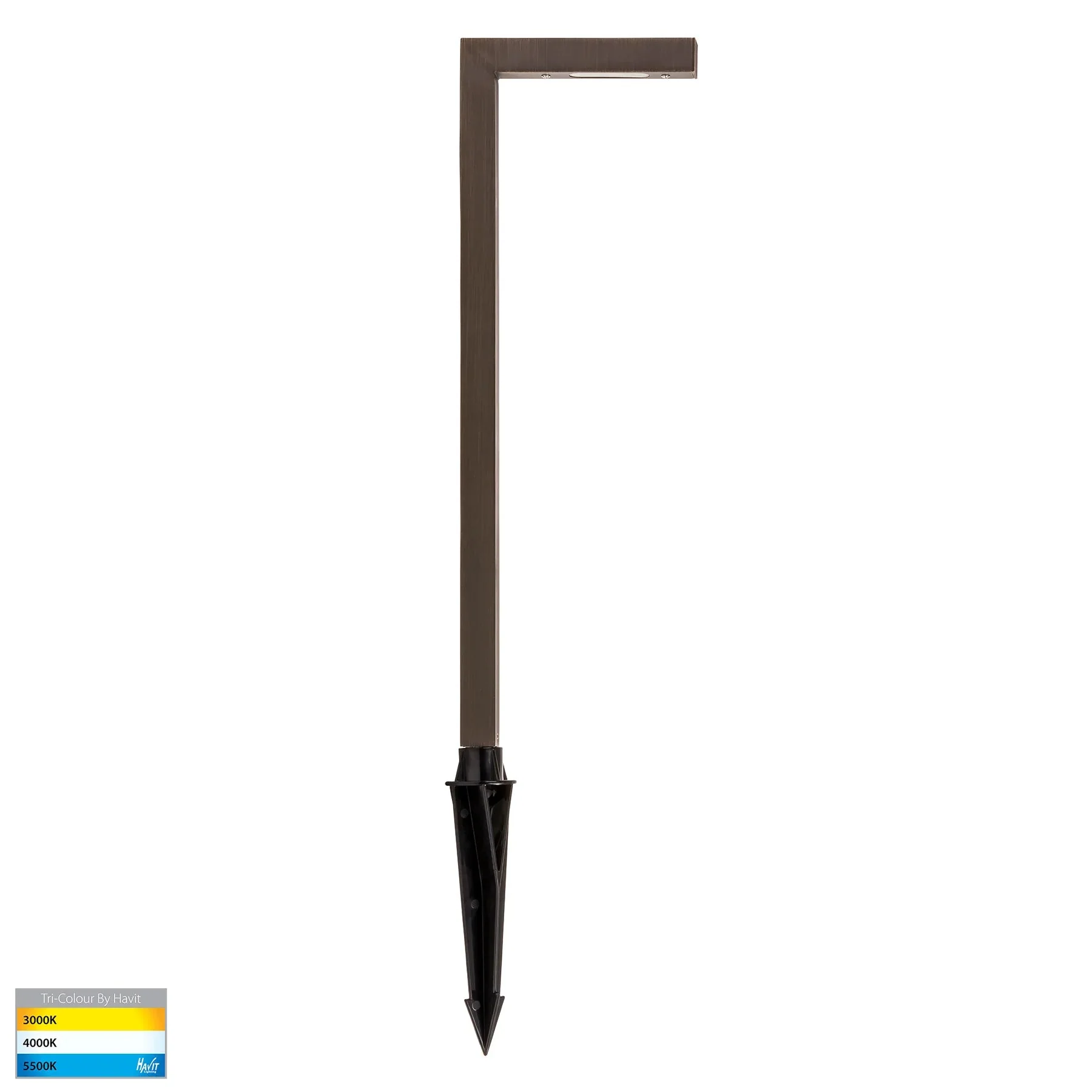 Nedia Square 7w Tri Colour Aluminium Black, Antique Brass, Stainless Steel Garden Spike Light HV1459T-BLK - Image 3