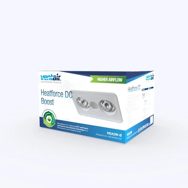 Ventair Heatforce 2 DC Bathroom 3 in 1 Heat, Light & Exhaust Fan with Boost | White - Image 3