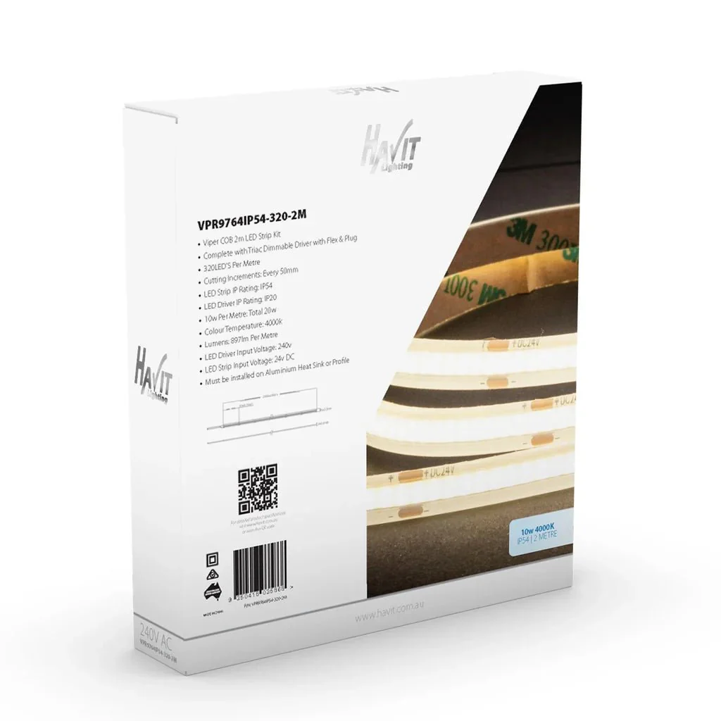Viper COB LED Strip Kit 10w Per Metre 2m 3k, 4k, 5k Havit Lighting - VPR976XIP54-320-2M - Image 7
